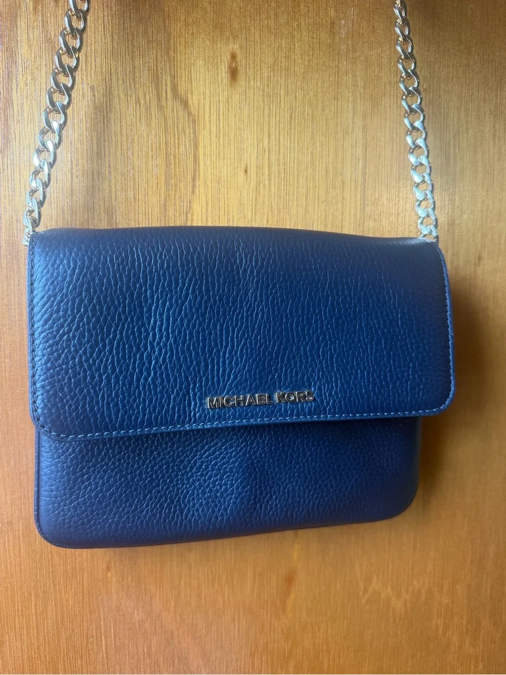 Michael Kors Navy Leather Crossbody with Gold Chain Strap